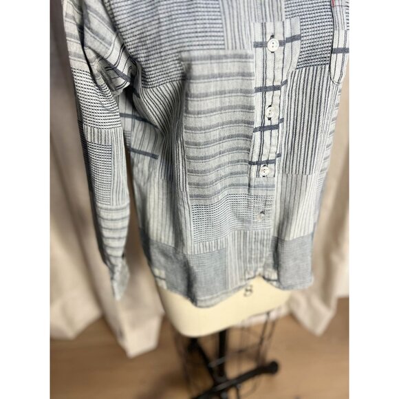 BlueTrick Okayama Stand Collar Shirt with Sashiko Patch Sz M Japan Shacket - Picture 6 of 13